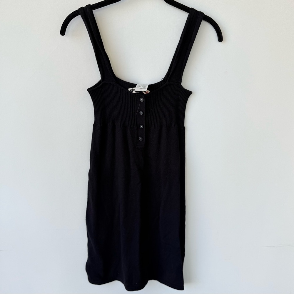 Volcom Black Ribbed Mini Dress with Button Front - Picture 2 of 9